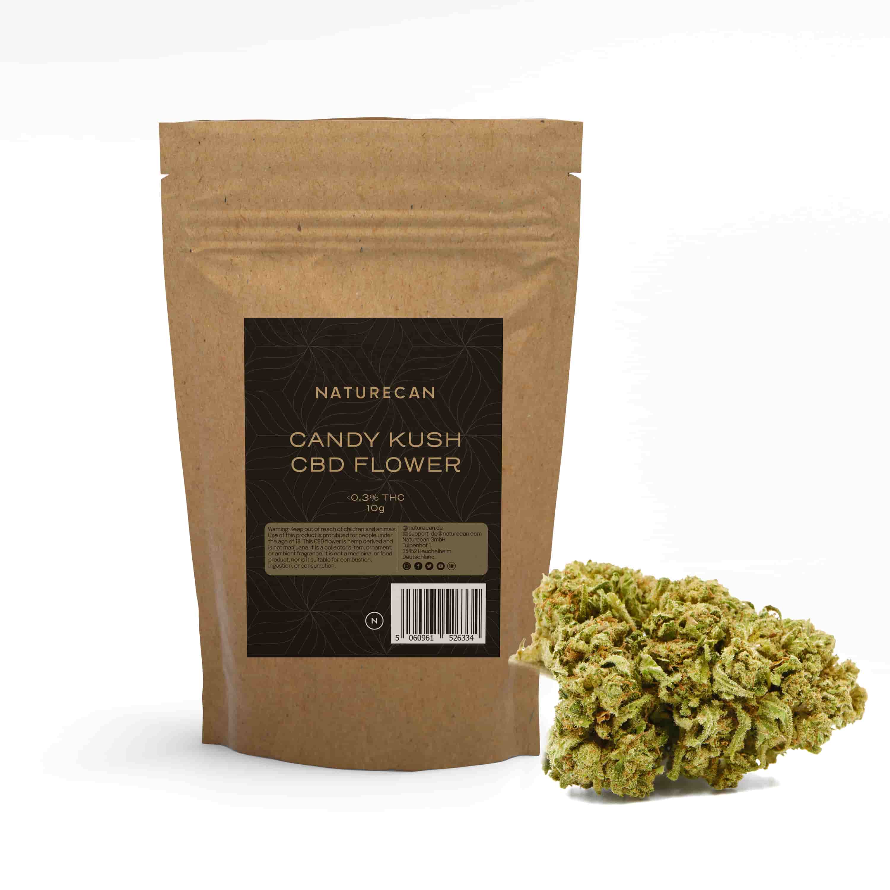CBD Blüte Candy Cush mit Verpackung